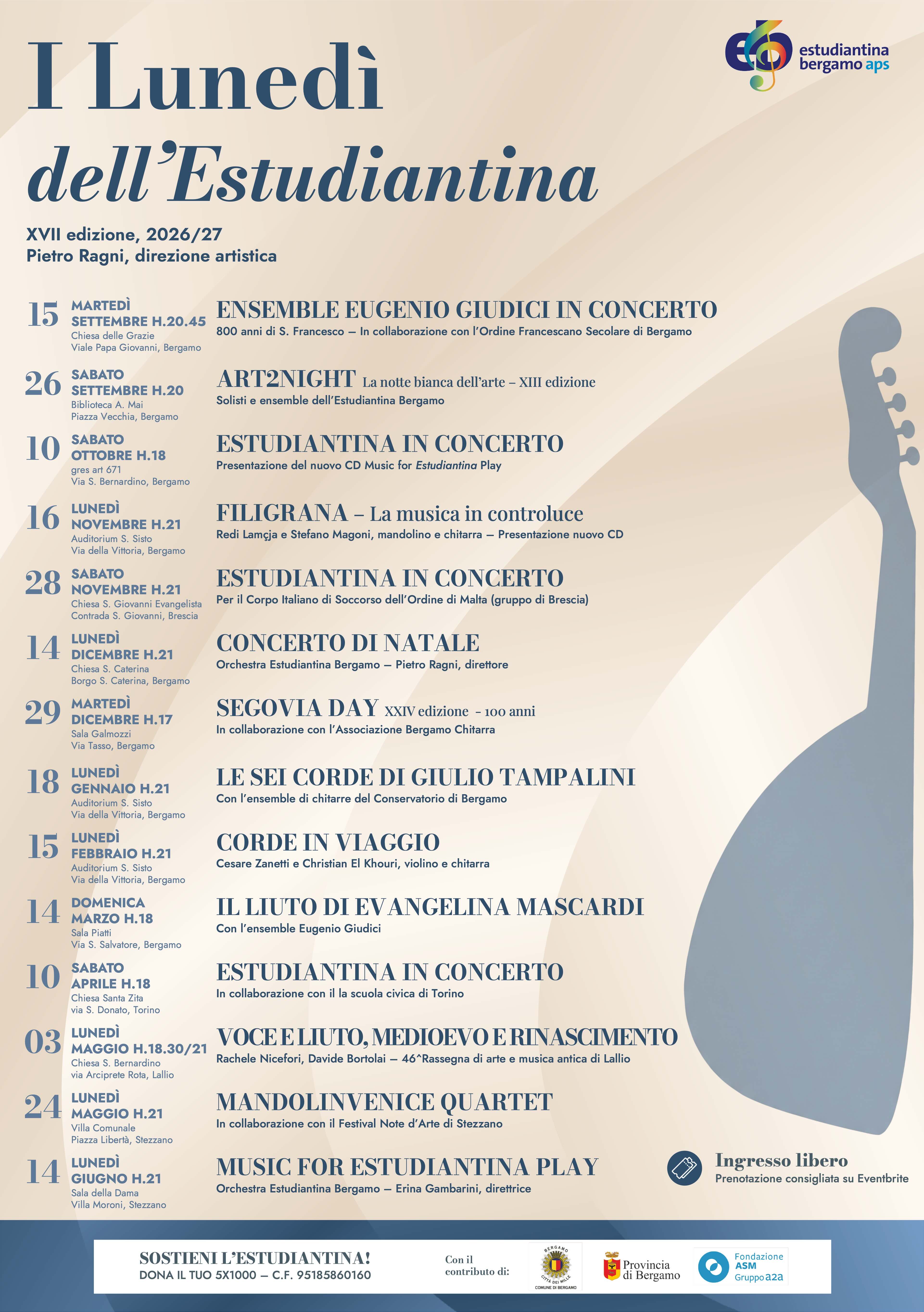 Locandina de I Lunedì dell'Estudiantina, XVII edizione 2026/2027 — programma dei 14 concerti
